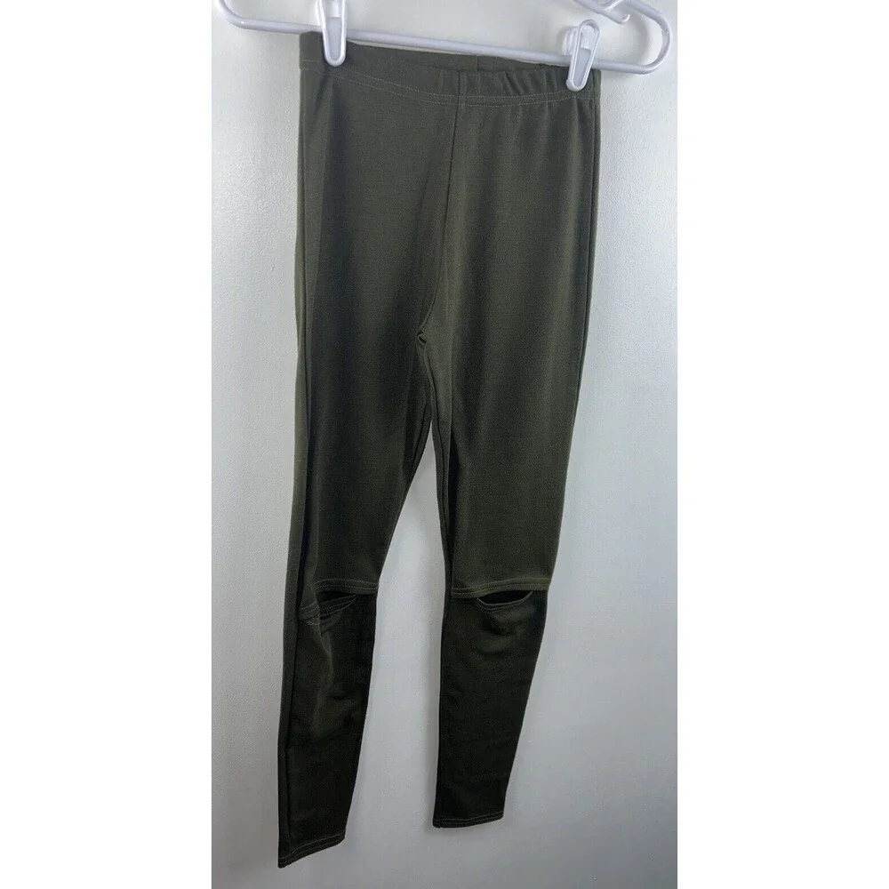 Missguided Sz 6 Pull On Leggings Cut Out Knee Army Green Yoga Stretch Women’s
